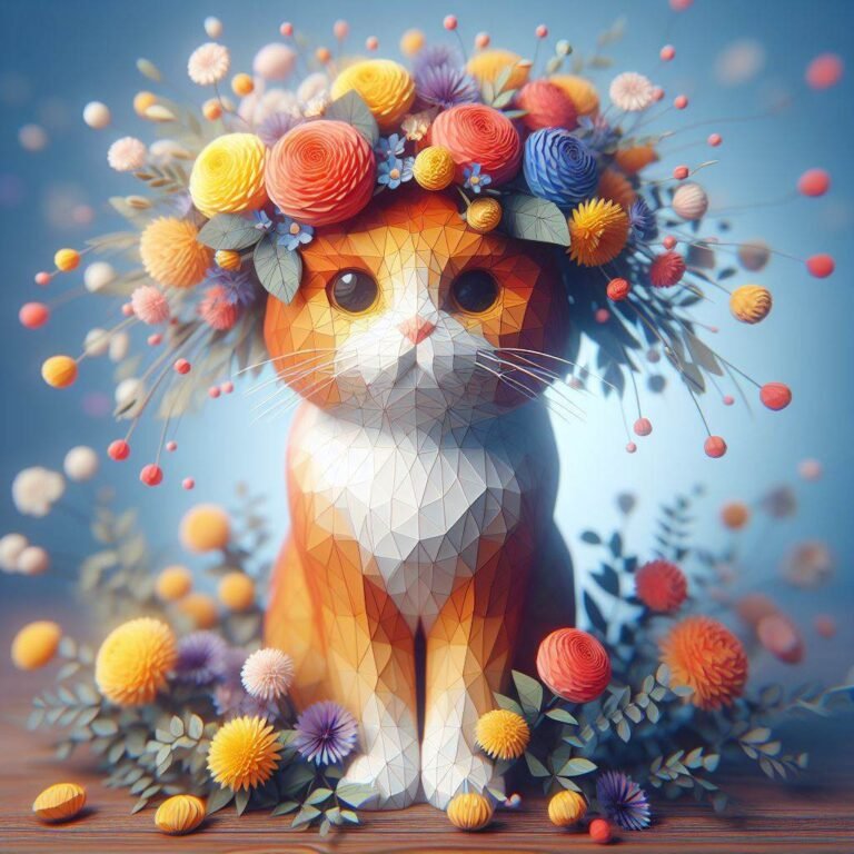 A cat with flowers