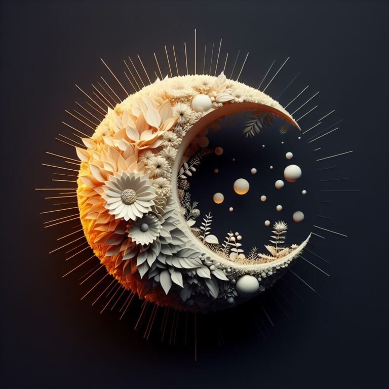 Abstract 3D, sun and moon