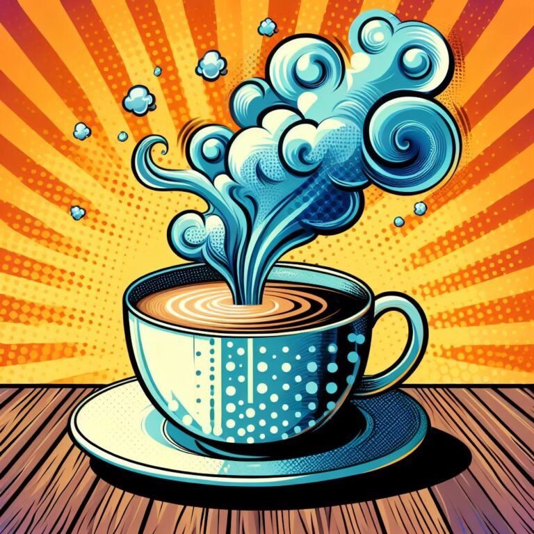 Steaming cup of coffee, pop art